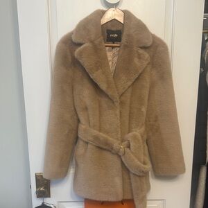 Maje Tan Faux Fur Coat